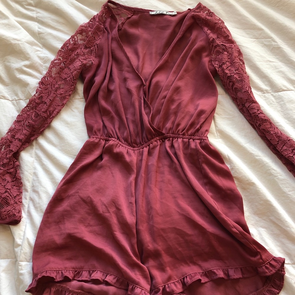 Red/Pink romper with lace sleeves